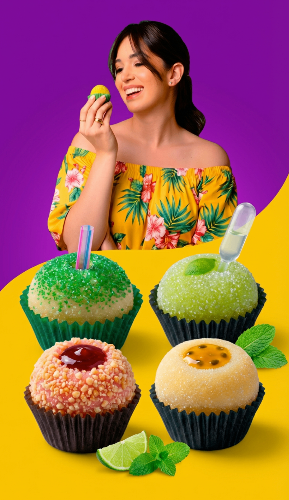 Modelo com brigadeiros de verão